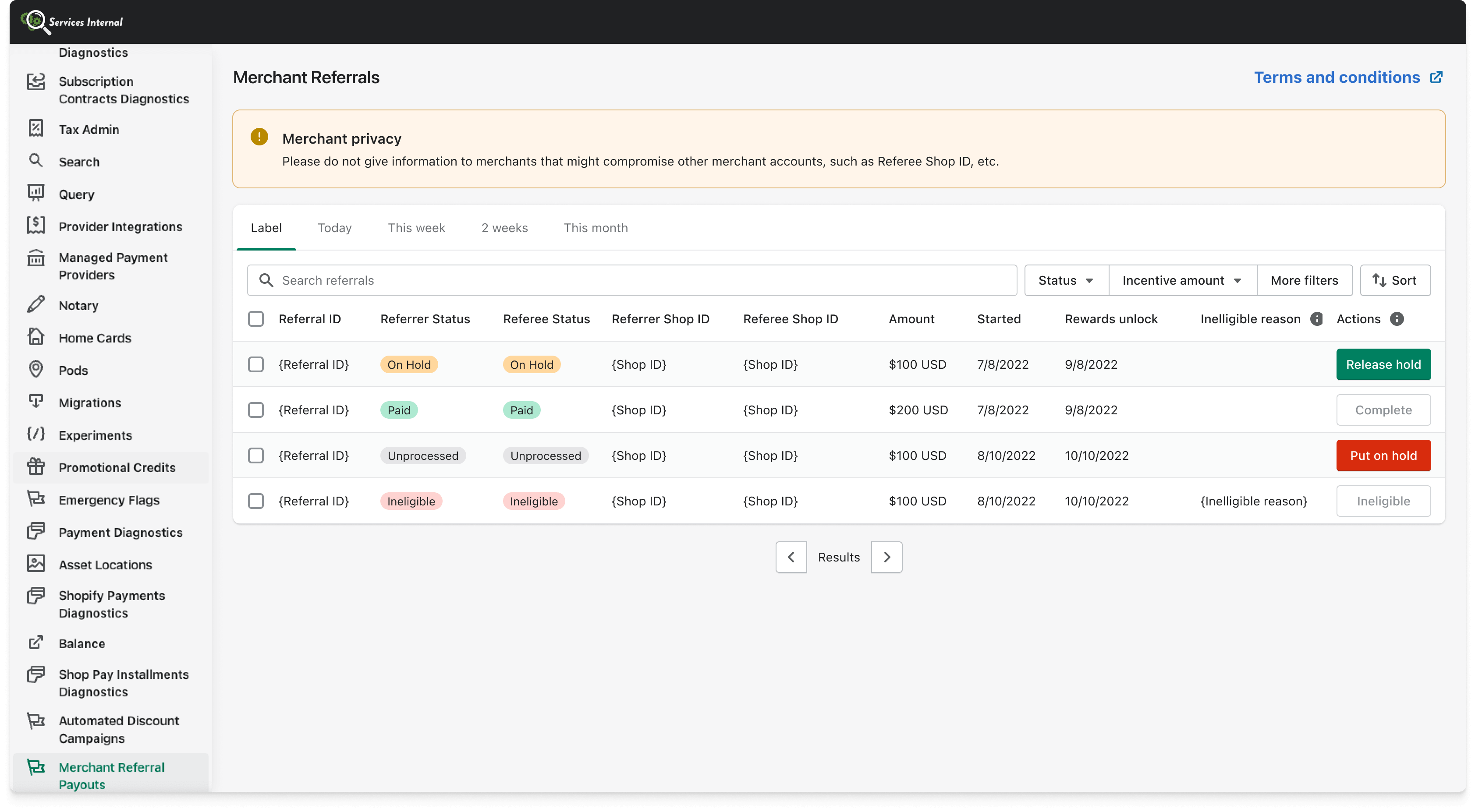 Shopify Merchant Referral Program internal tool image