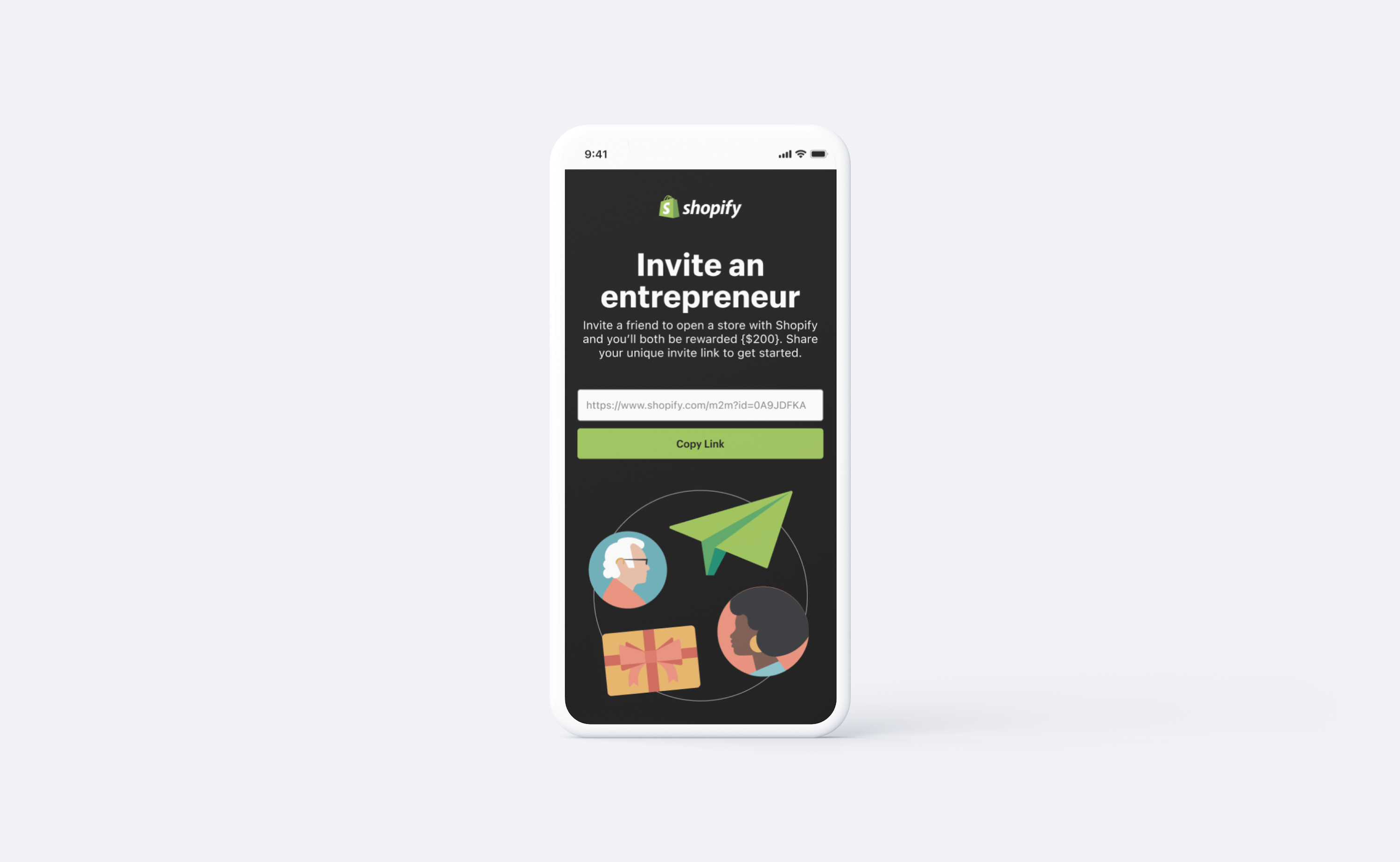 Shopify Merchant Referral Program phone mockup image