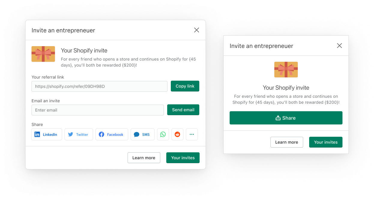 Shopify Merchant Referral Program share sheet image