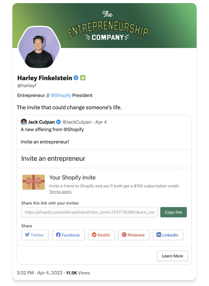 Shopify Merchant Referral Program tweet image